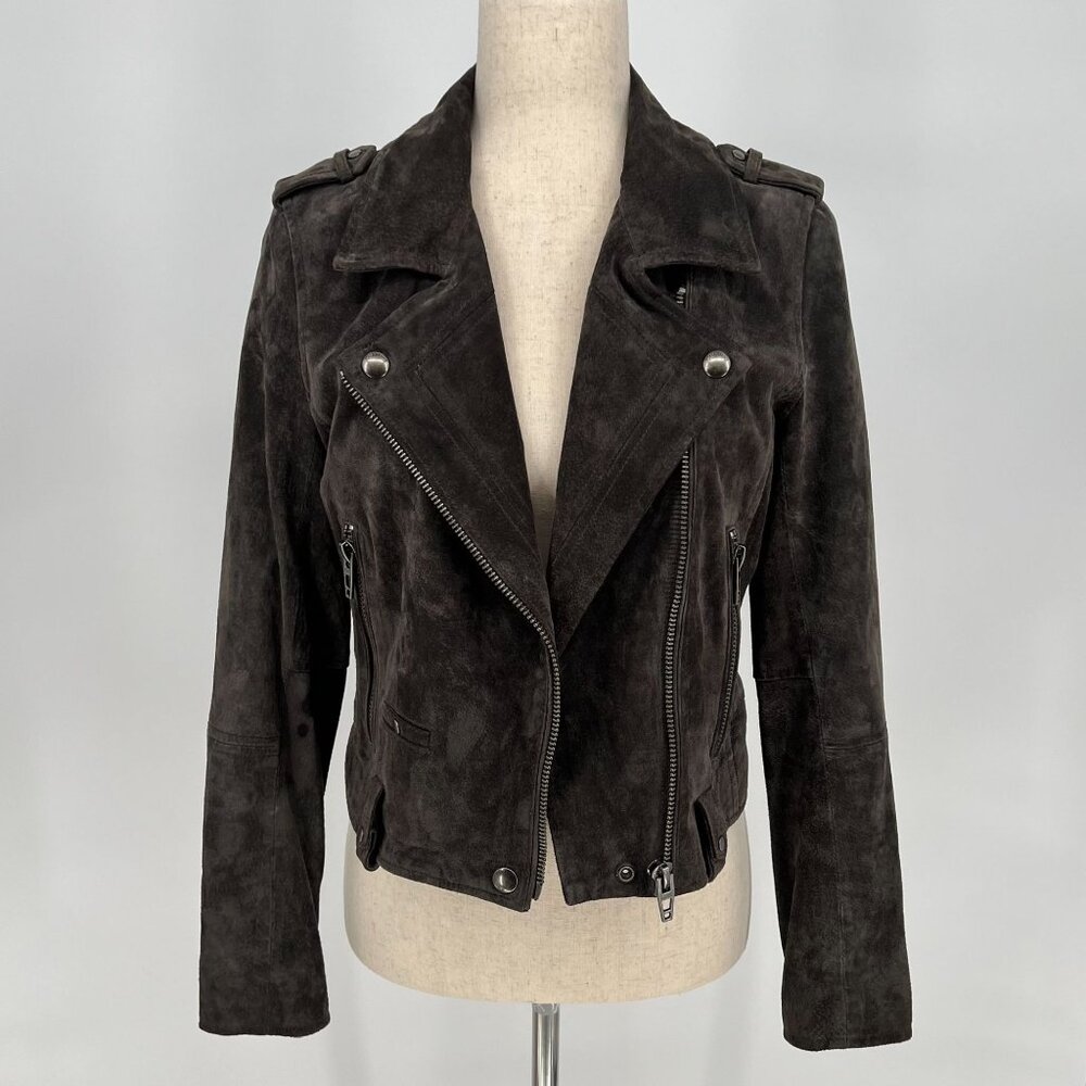 Blank NYC Womens Suede Cropped Moto Jacket Size S Dark Grey Biker No Belt FLAWS - Picture 3 of 14